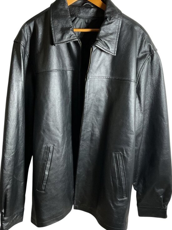 NWT Oscar Piel Mens Black Leather Jacket Zip Closure & Pockets - Picture 1 of 8